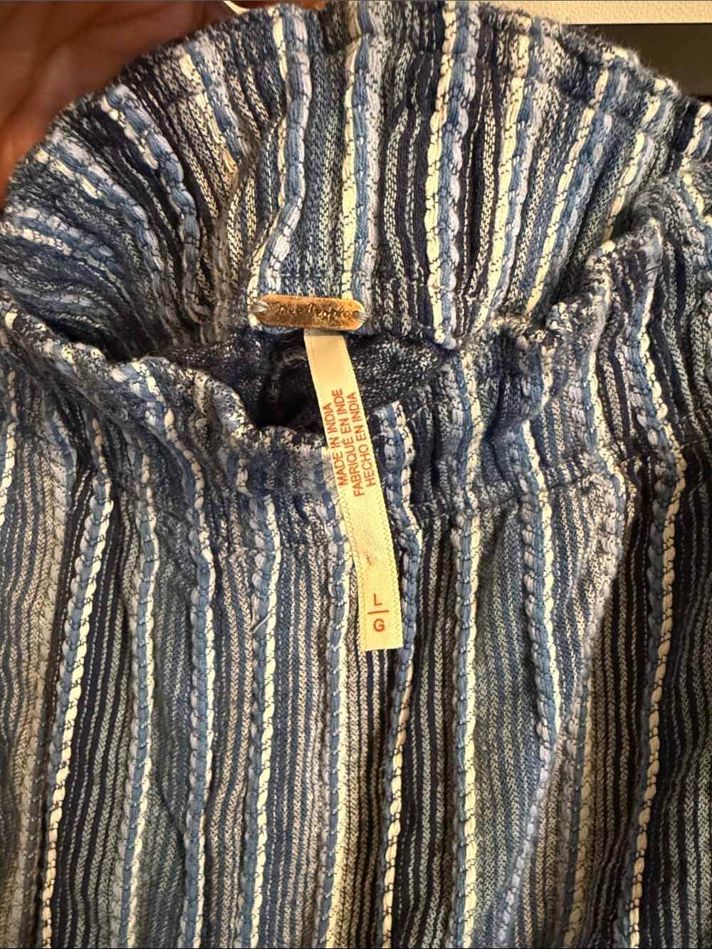 Free People Blue Striped Wide-Leg Pull-On Pants - Picture 2 of 2